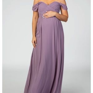 Lavender Off Shoulder Chiffon Maxi Dress - Large